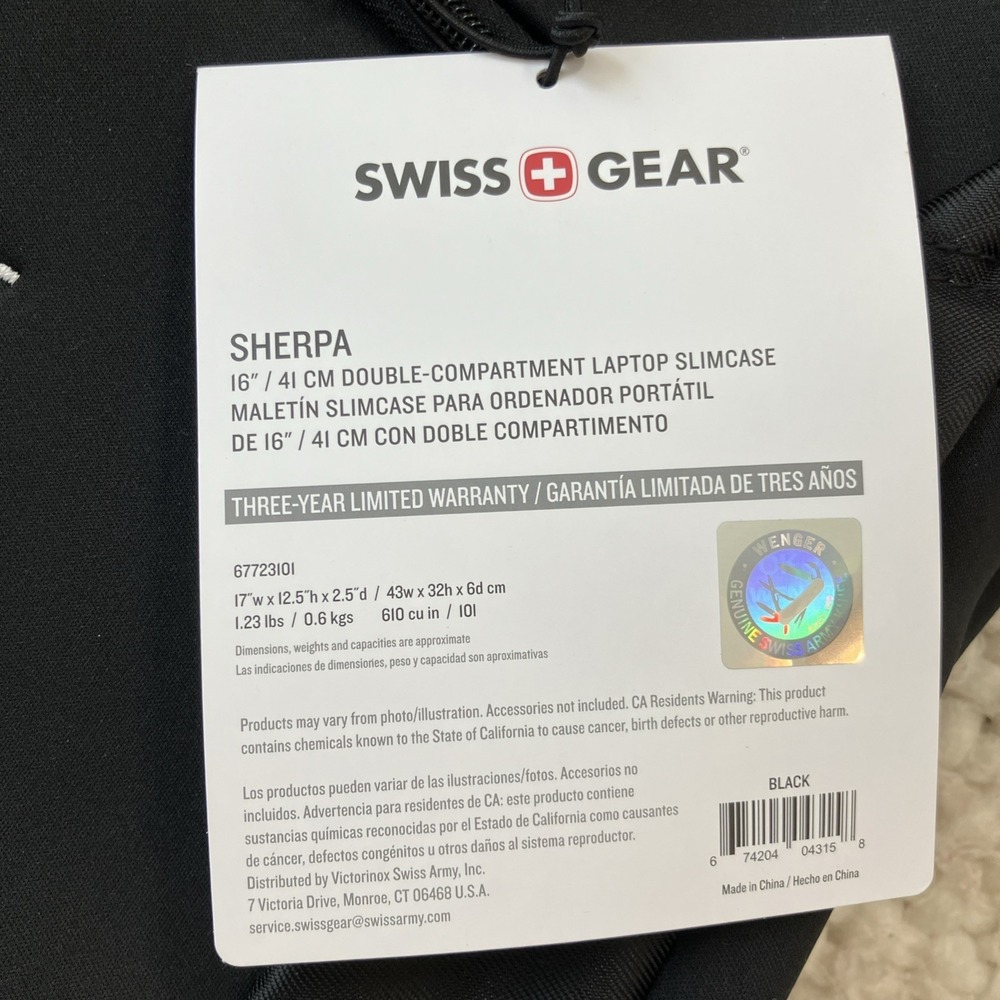 NWT Swissgear 16" Laptop Slimcase Double Compartment Black Brand Decal - Picture 10 of 11